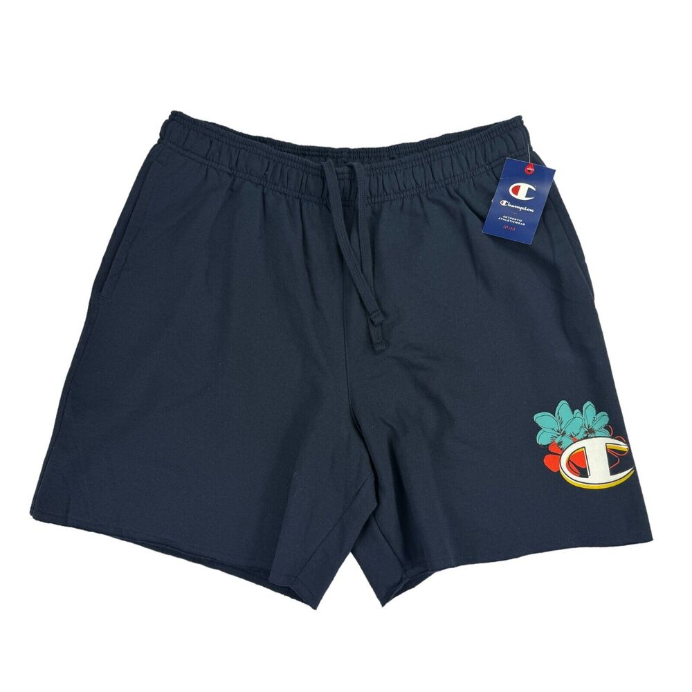 Champion Mens Powerblend 7" Logo Fleece Drawstring Sweat Shorts Navy Blue 2XL
